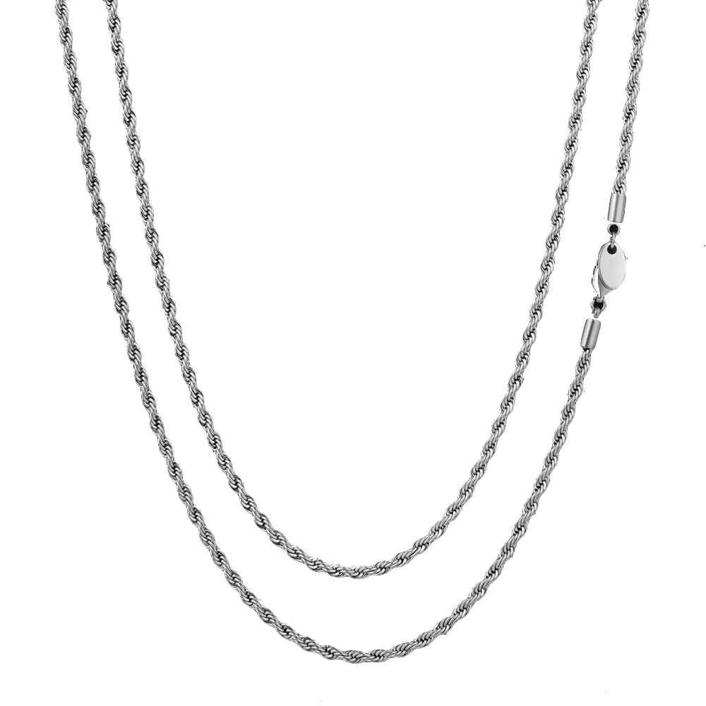 3mm Rope Micro Chain Necklace in White Gold