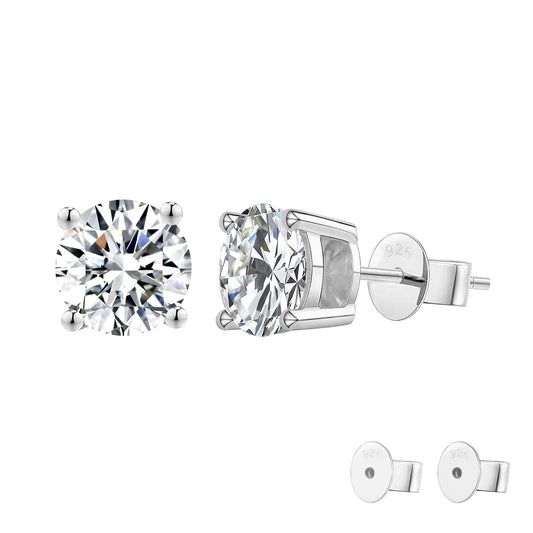 5.5mm Moissanite Single Stud Sterling Silver Earring in White Gold