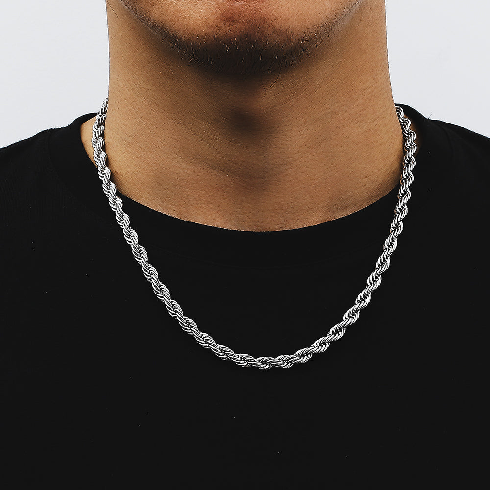 6mm Rope Chain Necklace in Silver