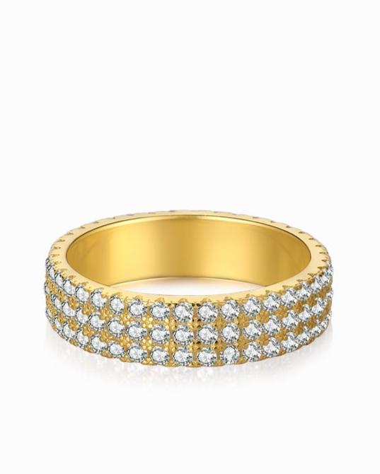 Kimberly Three Row CZ Eternity Band in 18K Gold