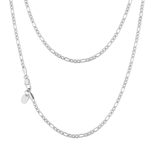 3mm Figaro Micro Chain Necklace in White Gold