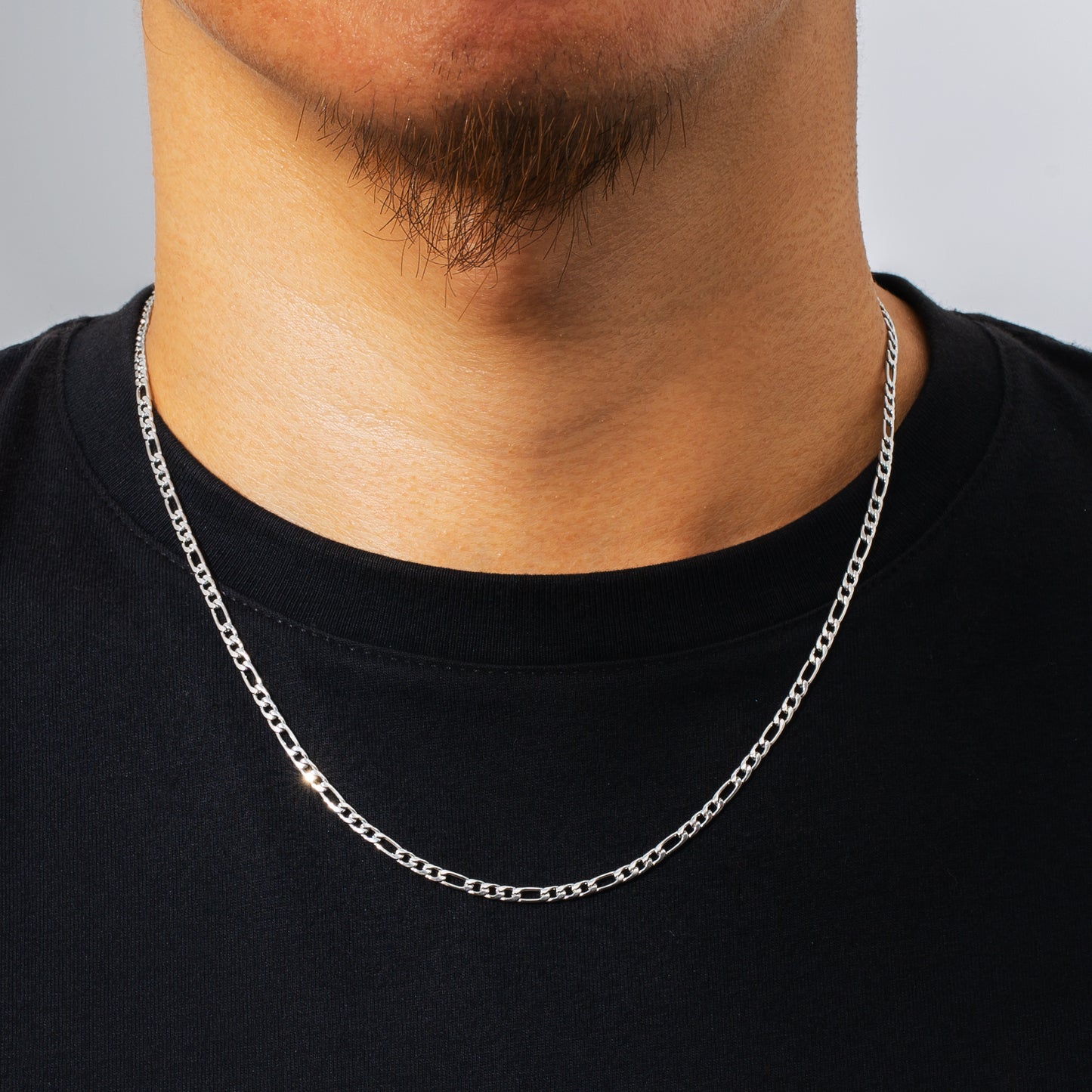 3mm Figaro Micro Chain Necklace in White Gold