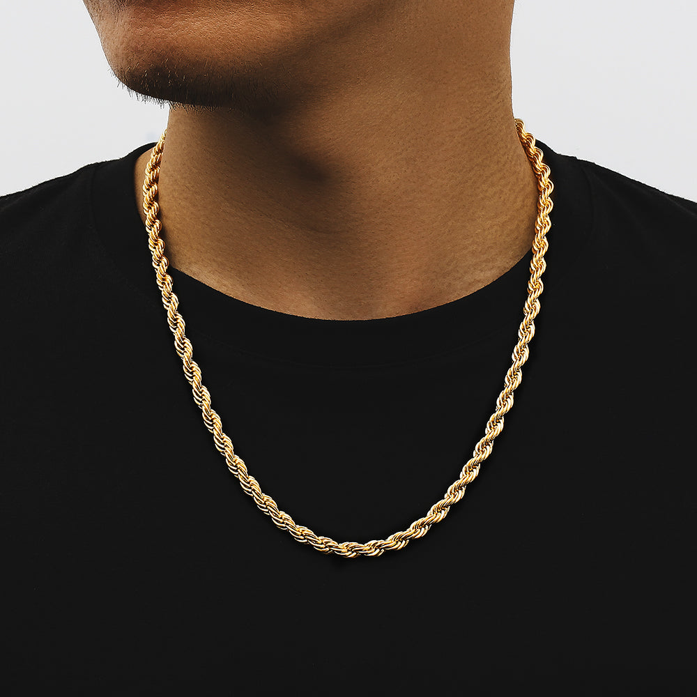 6mm Rope Chain Necklace in 18K Gold