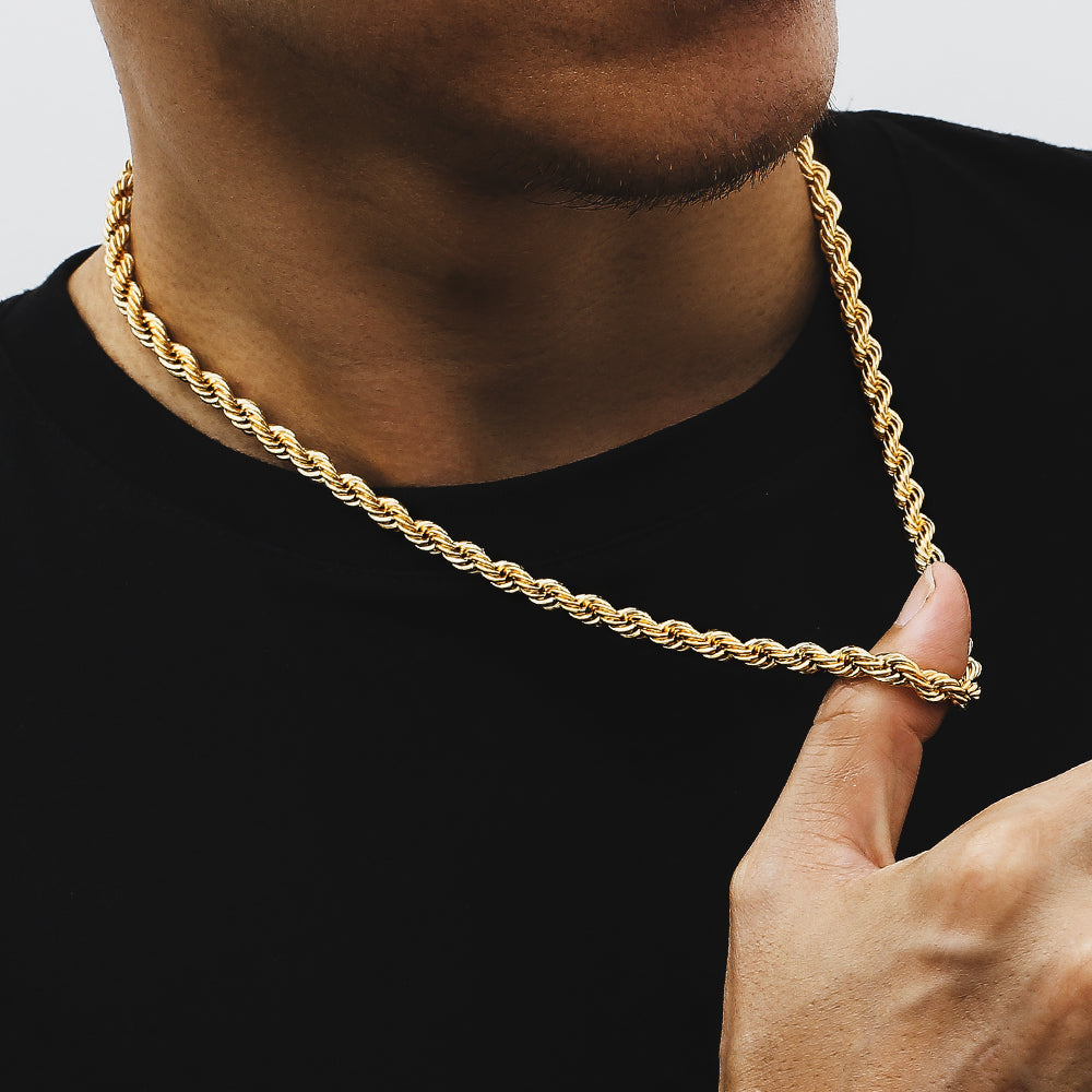 6mm Rope Chain Necklace in 18K Gold