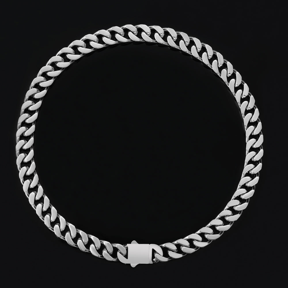 12mm Curb Link Cuban Chain Necklace in White Gold