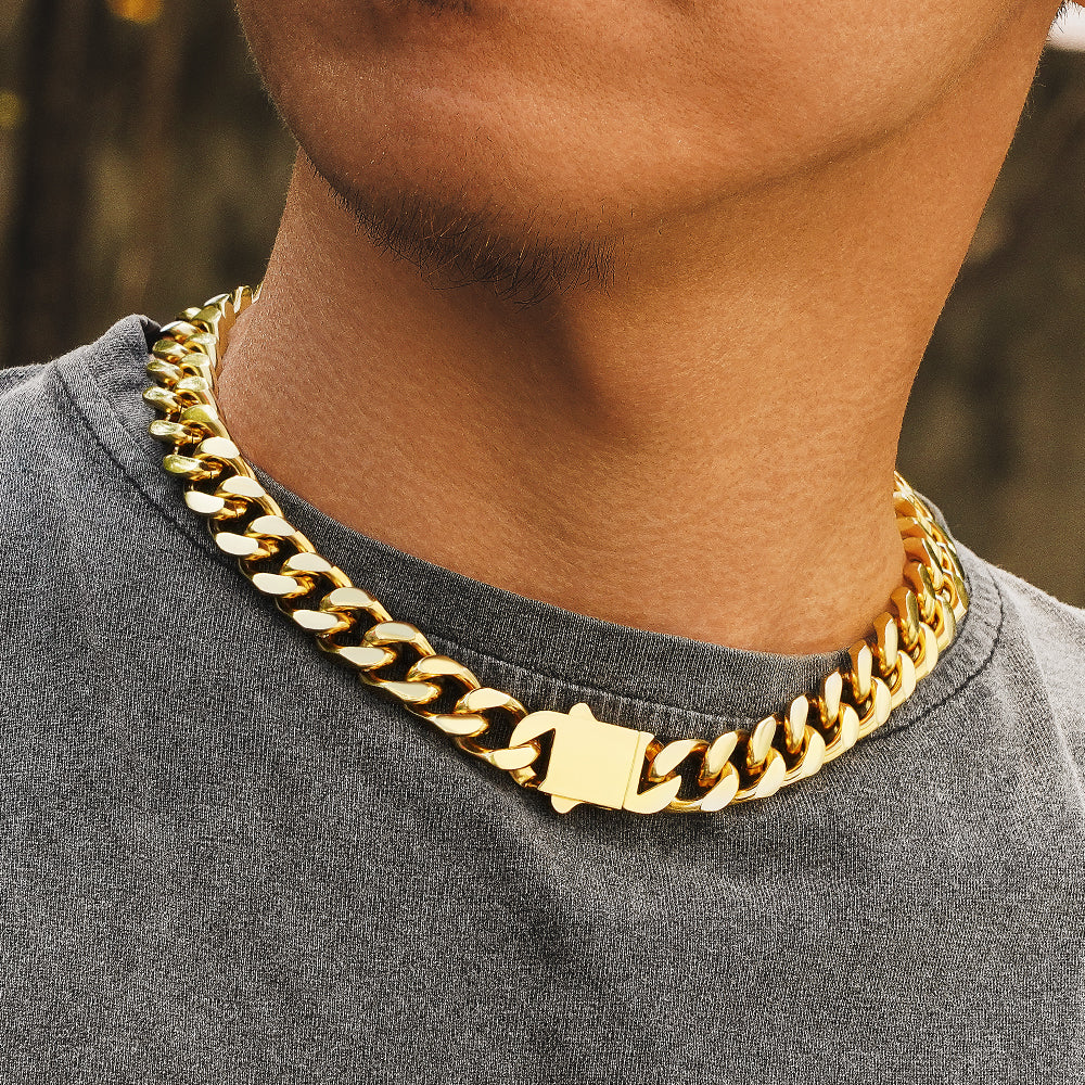 12mm Curb Link Cuban Chain Necklace in 18K Gold