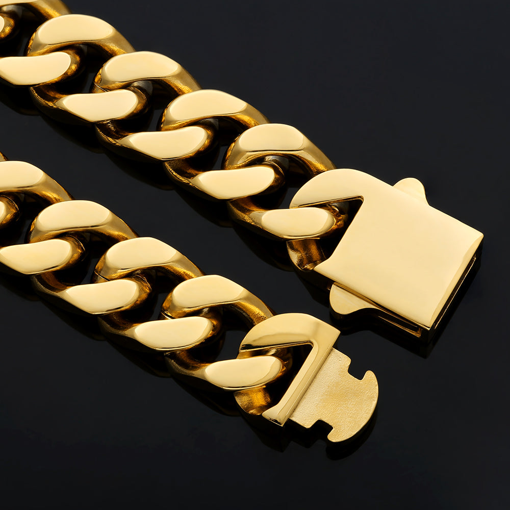 12mm Curb Link Cuban Chain Necklace in 18K Gold