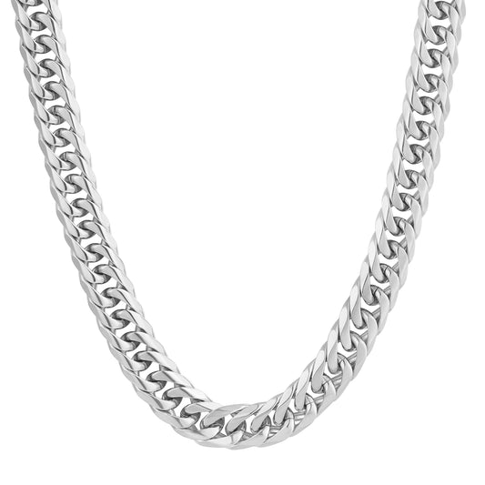 8mm Miami Cuban Link Chain Necklace in Silver