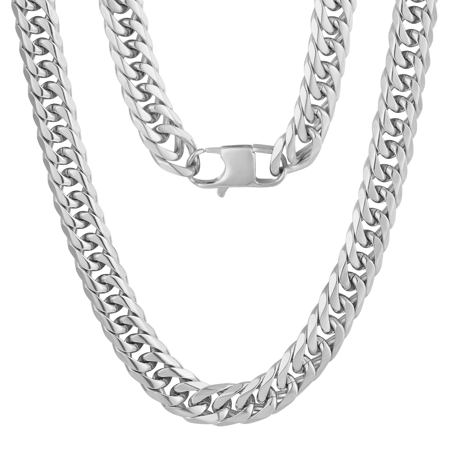 8mm Miami Cuban Link Chain Necklace in Silver