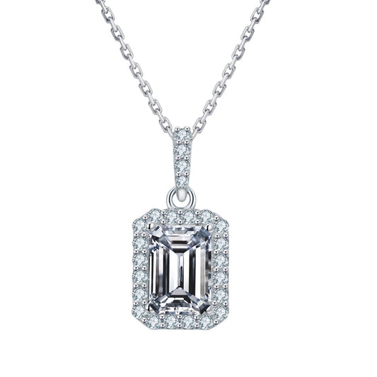 1.00 ct Emerald Cut Moissanite Pendant Necklace in White Gold