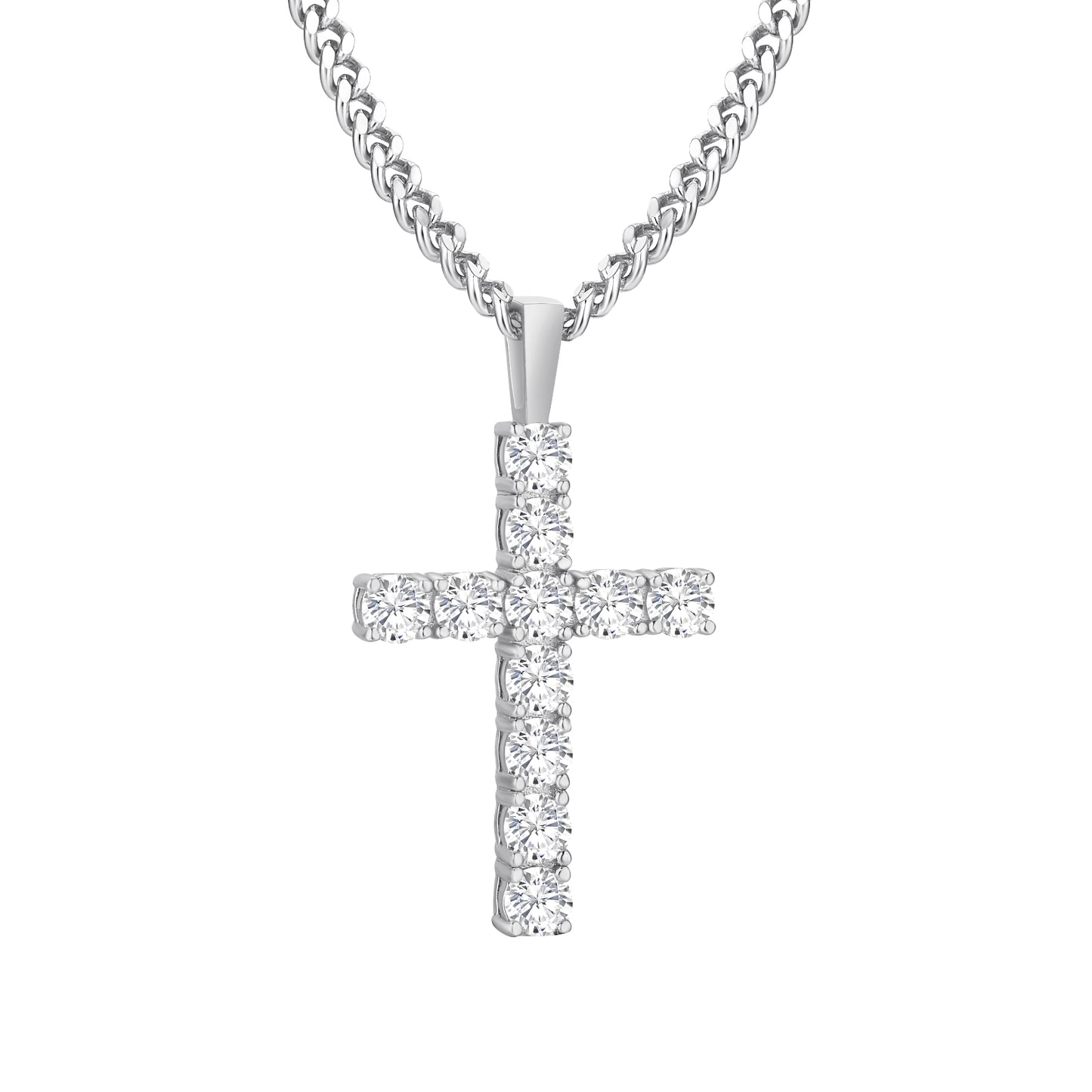 VVS1 Moissanite Cross Pendant Necklace | White Gold