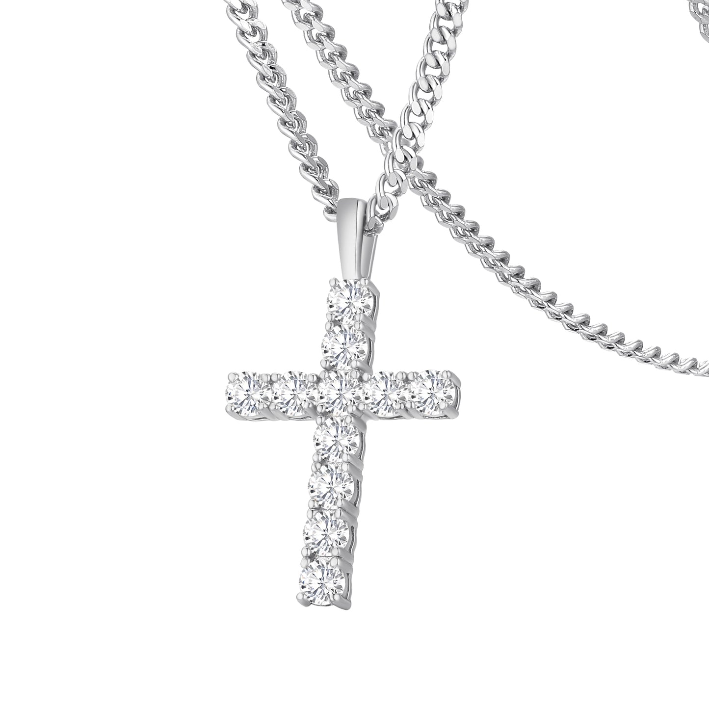 VVS1 Moissanite Cross Pendant Necklace | White Gold