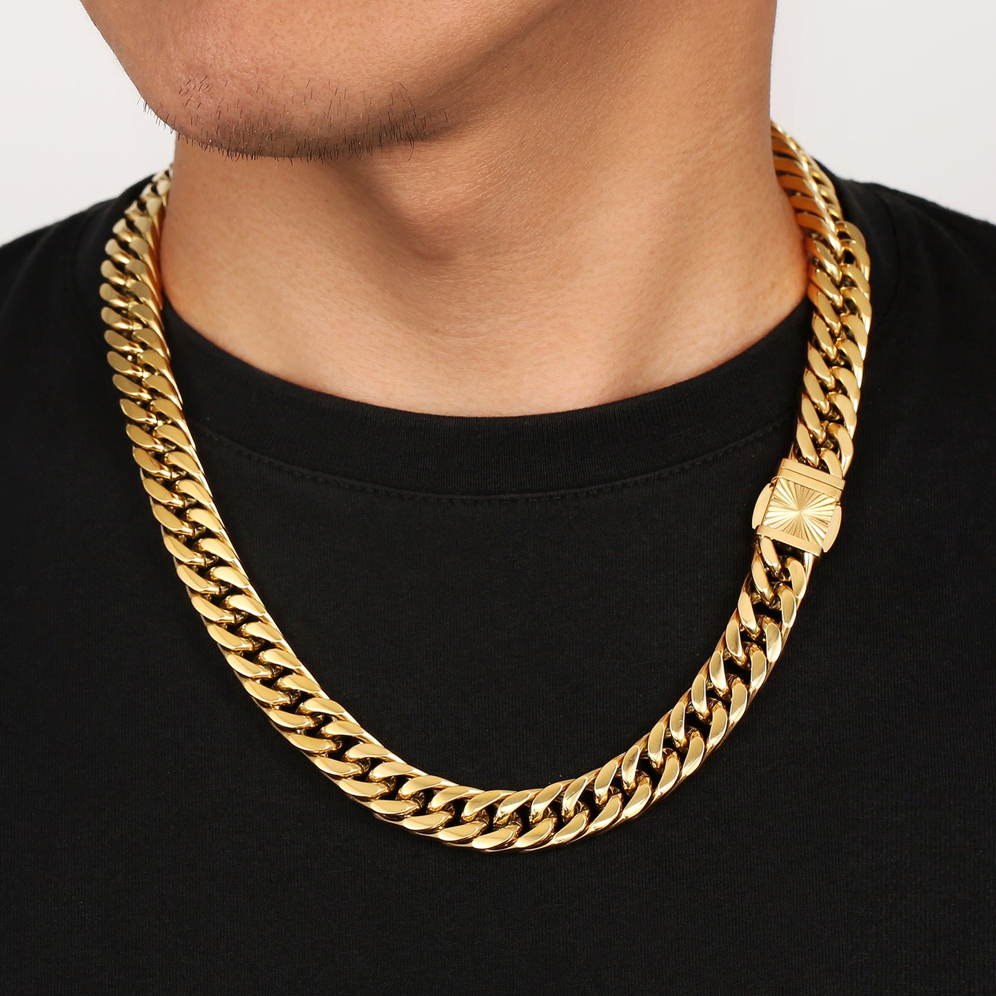 12mm Miami Cuban Link Chain Necklace in 18K Gold