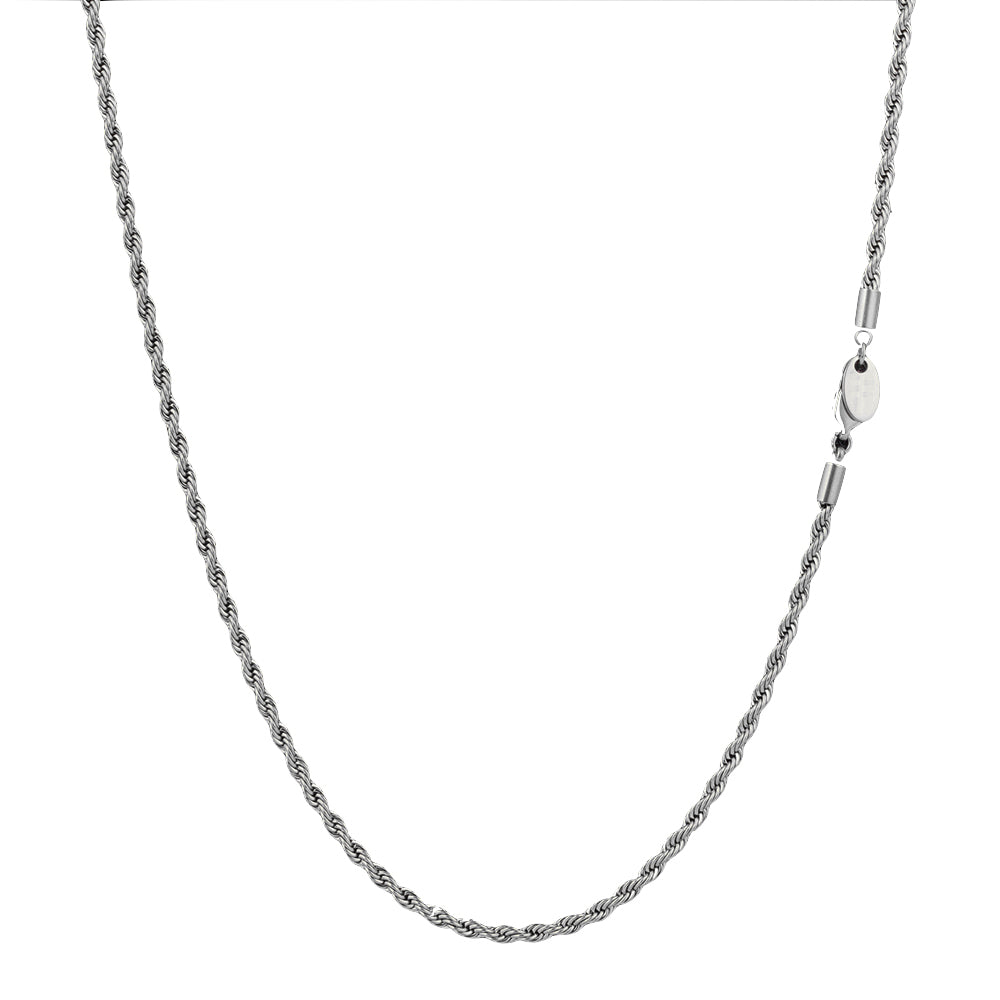 3mm Rope Micro Chain Necklace in White Gold