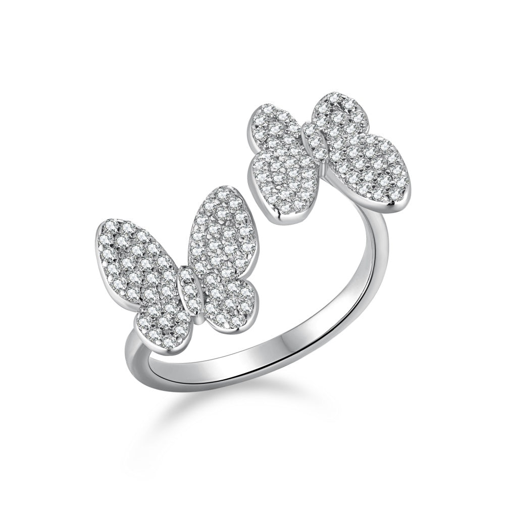 Harmony Adjustable Double Butterfly Open Ring in Silver