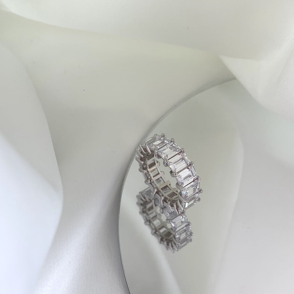 Jemma Emerald Cut CZ Eternity Band in Silver