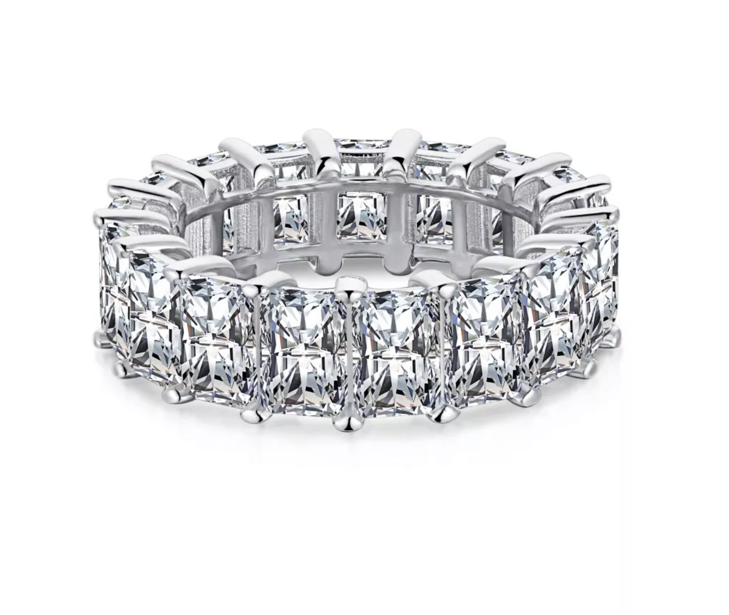 PG Radiant Emerald Cut CZ Eternity Band in Silver